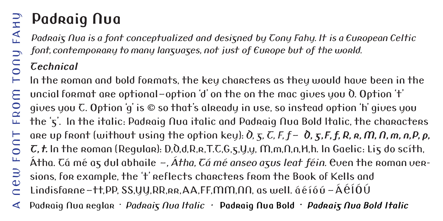 Ejemplo de fuente Padraig Nua Bold Italic